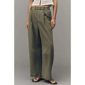 By Anthropologie Vintage Foldover Pants Barrel-Leg Pull-On Embroidered M 288556